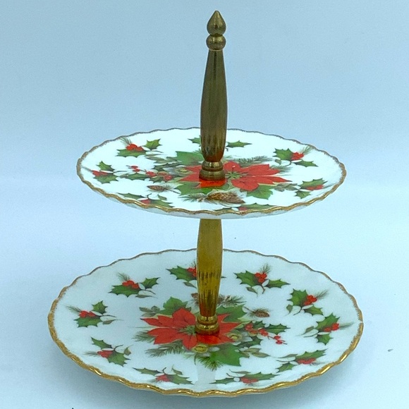 Vintage Flambro Christmas Rose Mini Tiered Tray and Trinket Box - Picture 2 of 14